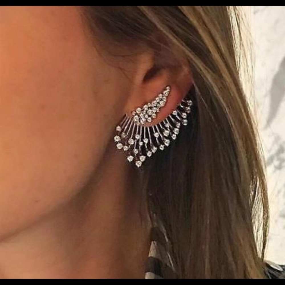 ❤️gorgeous pair silver zircon studded rhinestone